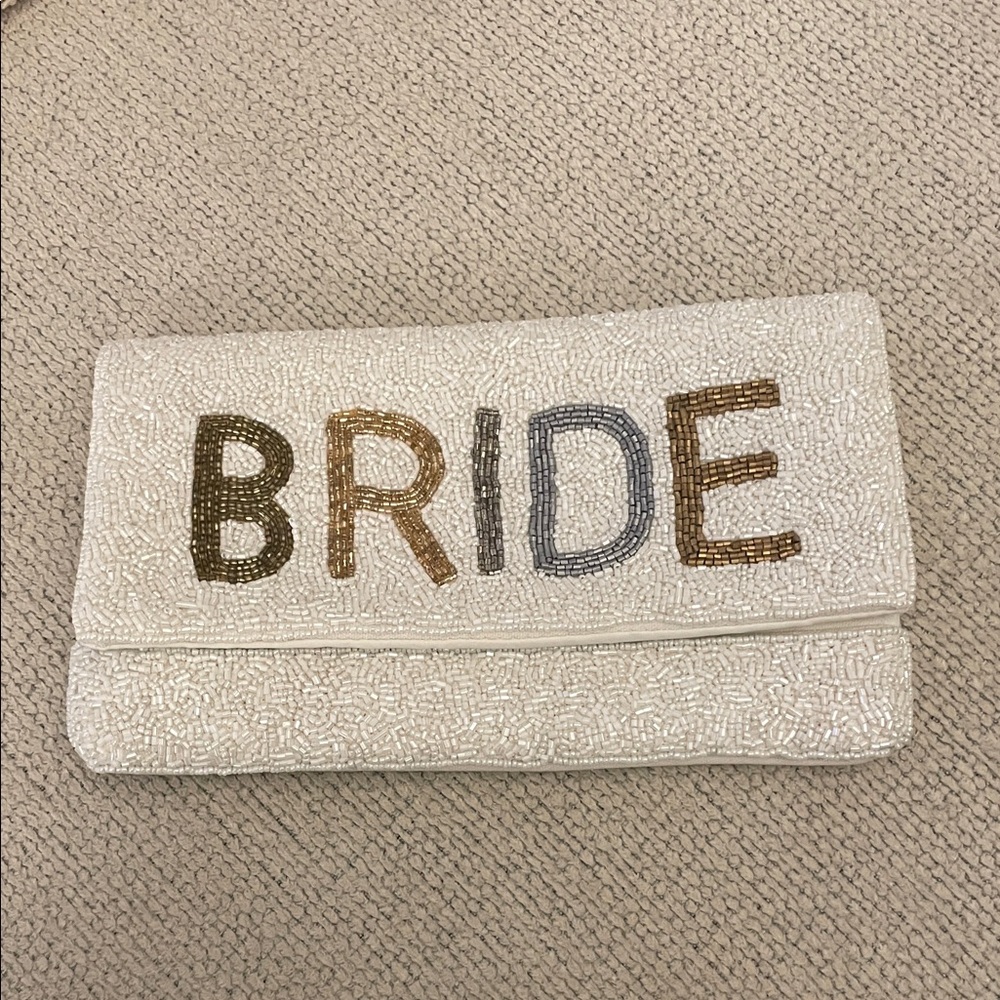 Beaded Bride Clutch with gold chain